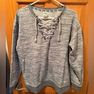 Victoria’s Secret PINK Grey Lace Up Sweatshirt (Size S)
